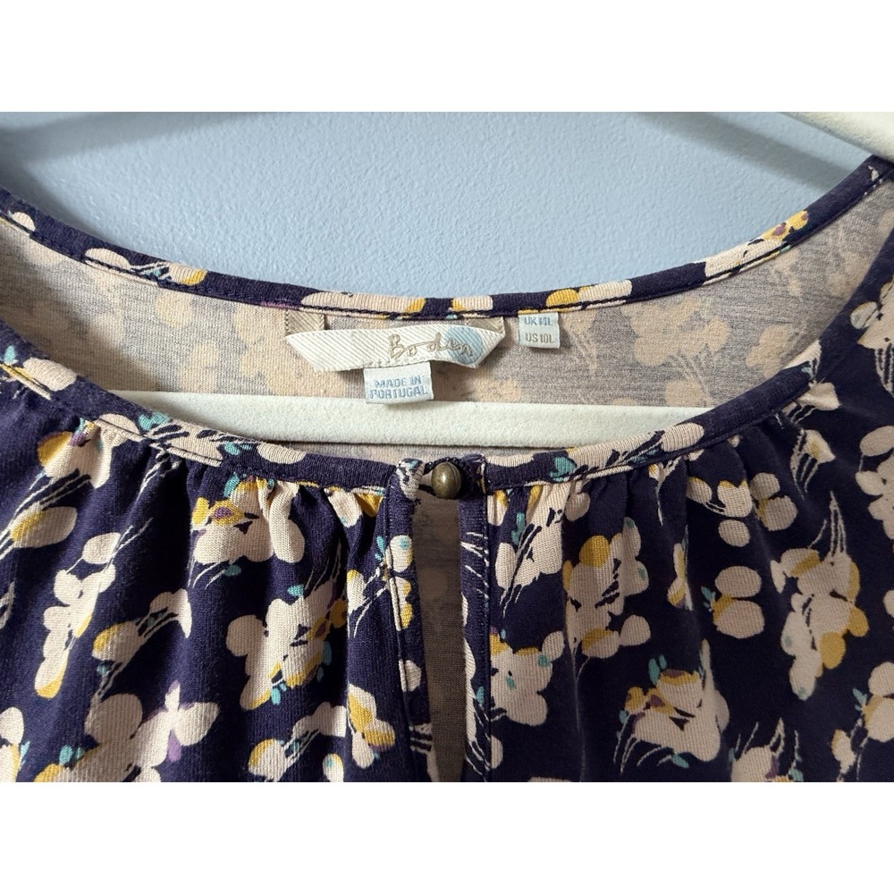 Boden Deep Purple Floral Dress Midi Ruffle Button Closure Size 10L 100% Viscose - Picture 6 of 8